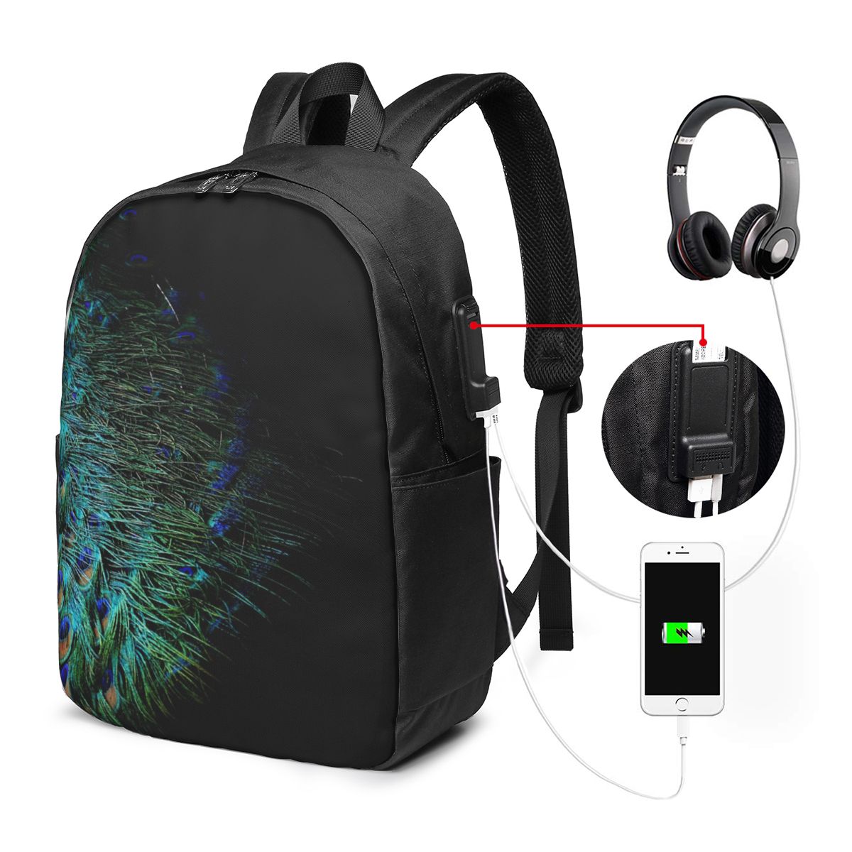 Backpacks - Mochila con plumas de pavo real