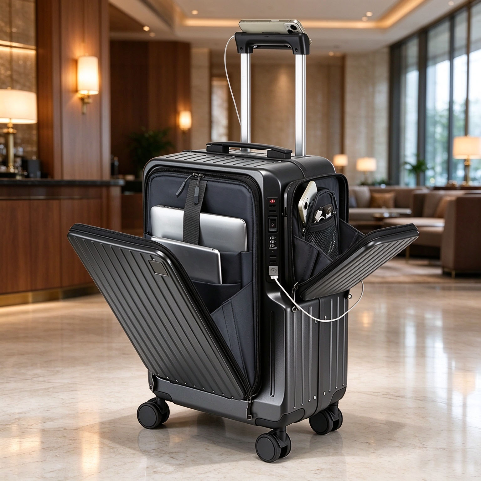 Spinner Wheel Rolling Suitcase 20 Inch - Maleta de cabina con apertura frontal,