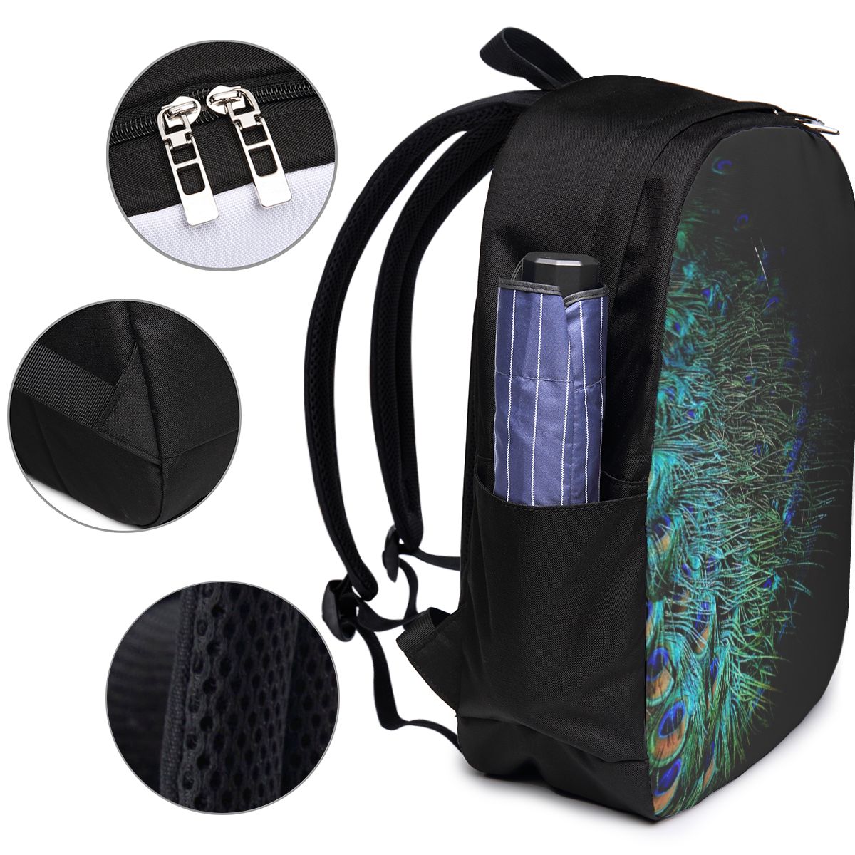 Mochila con plumas de pavo rea - Backpacks reseña y precio